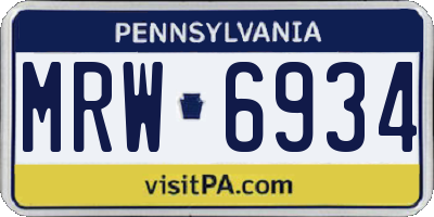 PA license plate MRW6934