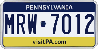 PA license plate MRW7012