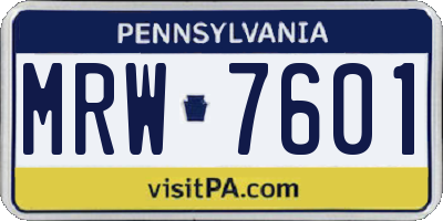 PA license plate MRW7601