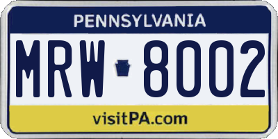 PA license plate MRW8002