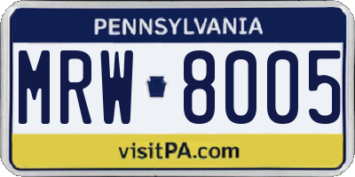PA license plate MRW8005