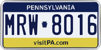 PA license plate MRW8016