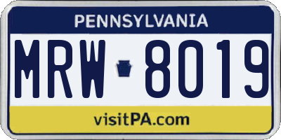 PA license plate MRW8019