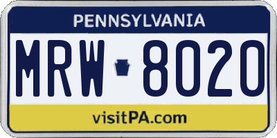 PA license plate MRW8020
