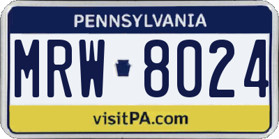 PA license plate MRW8024