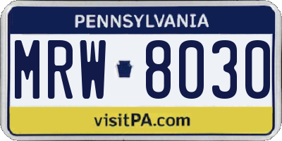 PA license plate MRW8030