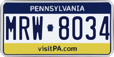 PA license plate MRW8034