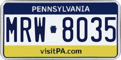 PA license plate MRW8035