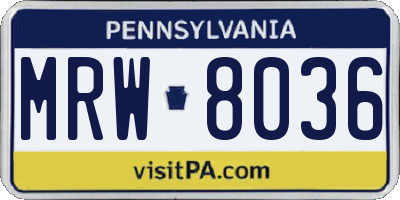 PA license plate MRW8036