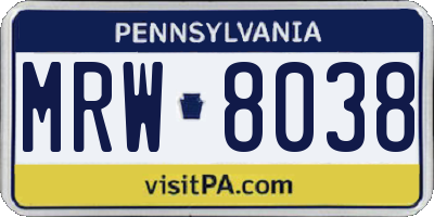 PA license plate MRW8038