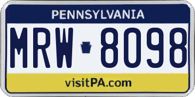 PA license plate MRW8098