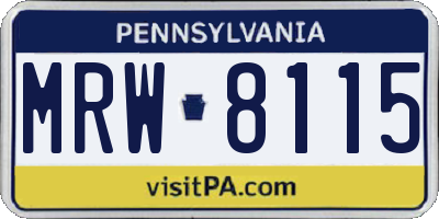 PA license plate MRW8115