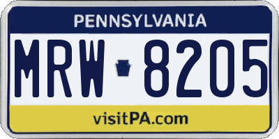 PA license plate MRW8205