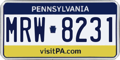 PA license plate MRW8231