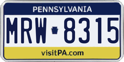 PA license plate MRW8315
