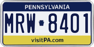 PA license plate MRW8401