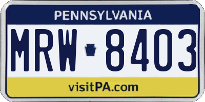 PA license plate MRW8403