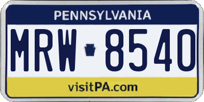 PA license plate MRW8540