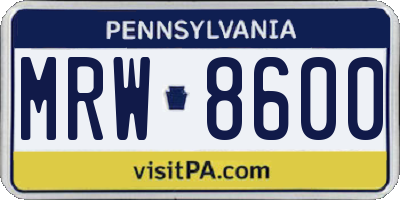 PA license plate MRW8600