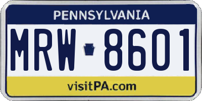 PA license plate MRW8601