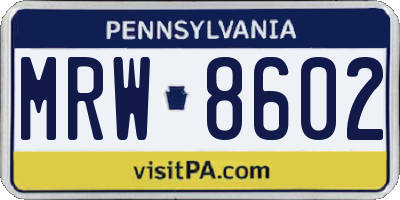 PA license plate MRW8602