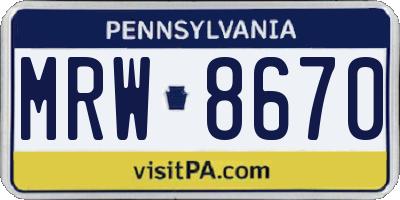 PA license plate MRW8670
