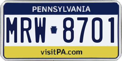PA license plate MRW8701