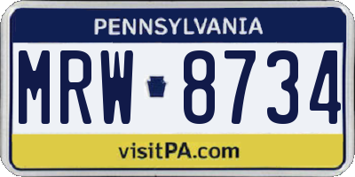 PA license plate MRW8734