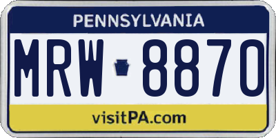 PA license plate MRW8870