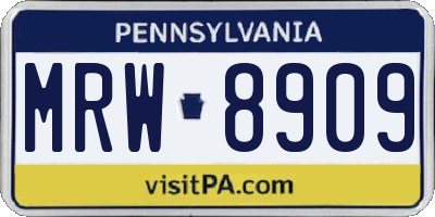 PA license plate MRW8909