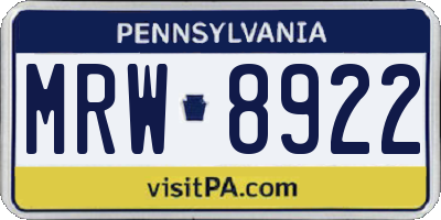 PA license plate MRW8922
