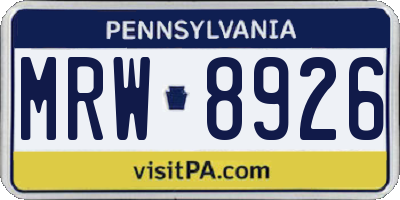 PA license plate MRW8926