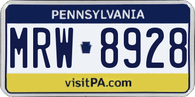 PA license plate MRW8928