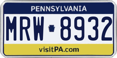 PA license plate MRW8932