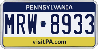 PA license plate MRW8933