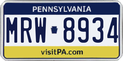 PA license plate MRW8934
