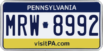 PA license plate MRW8992