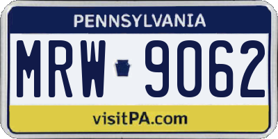 PA license plate MRW9062