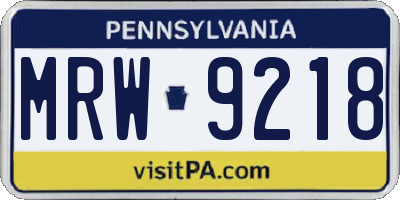 PA license plate MRW9218
