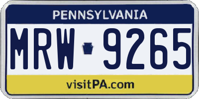 PA license plate MRW9265