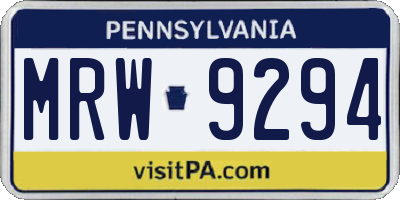 PA license plate MRW9294