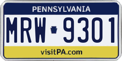 PA license plate MRW9301