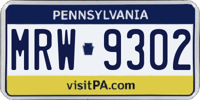 PA license plate MRW9302