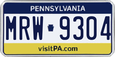 PA license plate MRW9304