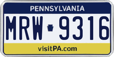 PA license plate MRW9316