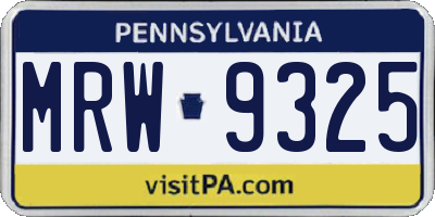 PA license plate MRW9325
