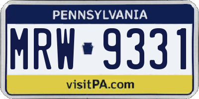 PA license plate MRW9331