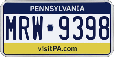 PA license plate MRW9398