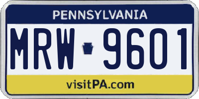 PA license plate MRW9601