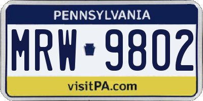 PA license plate MRW9802